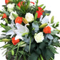 Mazzo fiori lutto bianco e colorato