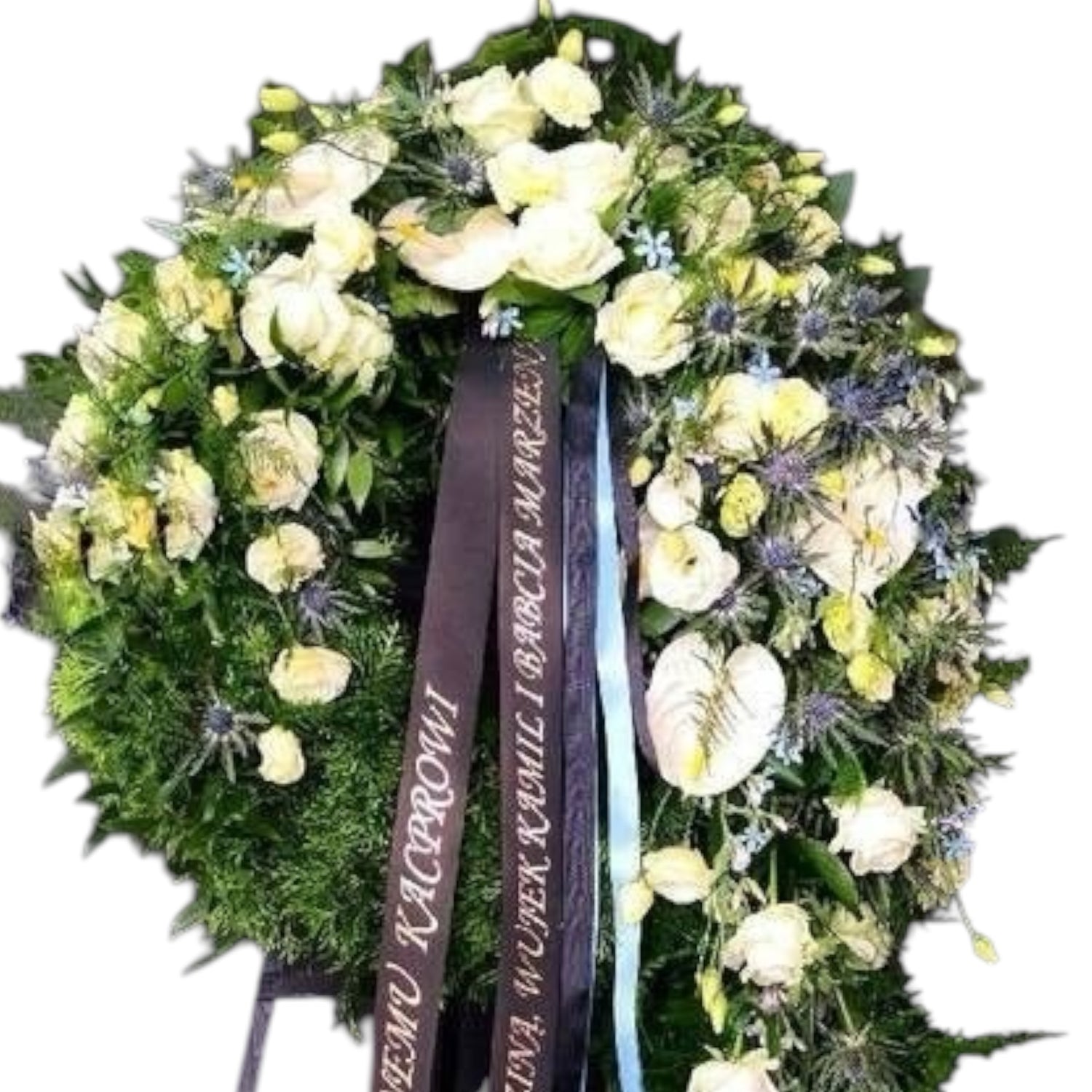 Corona lutto fiori bianchi e colorati