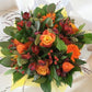 Bouquet autunnale di rose, gerbere, iperico, phisalis, alstromeria