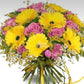 Bouquet con gerbere grandi, solidago,rose,roselline,margheritine