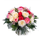 Bouquet di 15 rose in colori misti primaverili e verde decorativo
